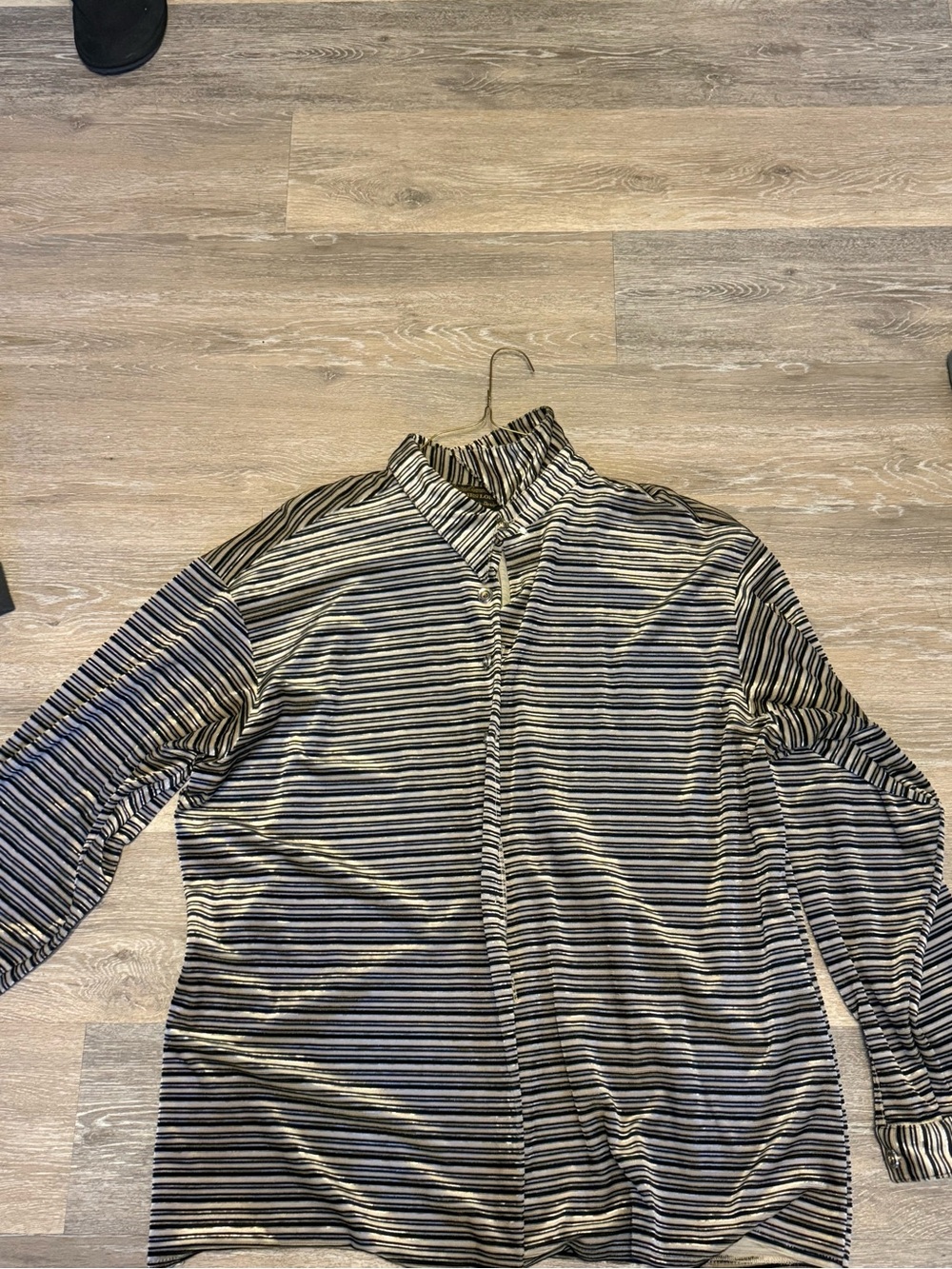 James Lord Black & White Striped Mock Neck Top